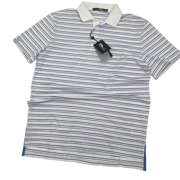 RLX Ralph Lauren Men’s Medium Performance Golf Polo Stripe White purple blue NWT - Picture 3 of 12